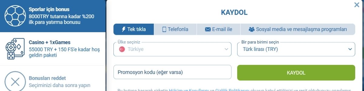 1xBet Üyelik ve Kayıt İşlemleri