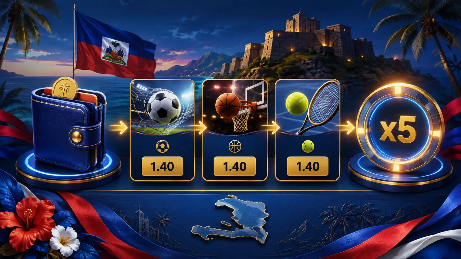 Bonis espo 1xBet Ayiti ak depo akimilate ak rollover x5