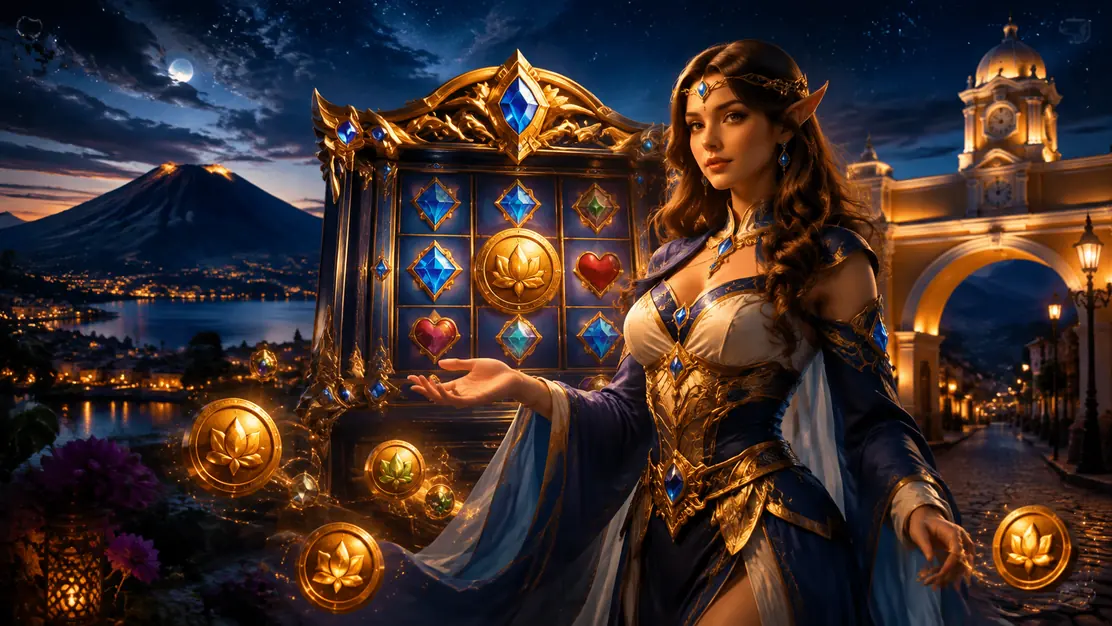 Eva Elfie Hold and Win con marco de slot y monedas