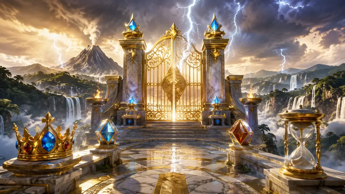 Puertas doradas y simbolos mitologicos de Gates of Olympus