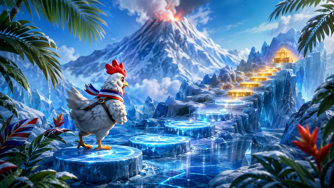 Chicken Road ICE con gallina en un camino de hielo