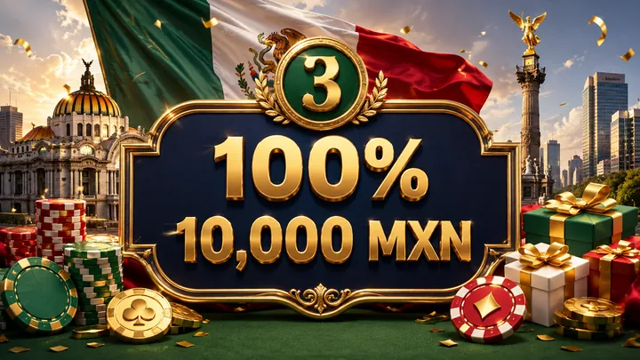 Tercer deposito bono del 100 por ciento hasta 10000 MXN