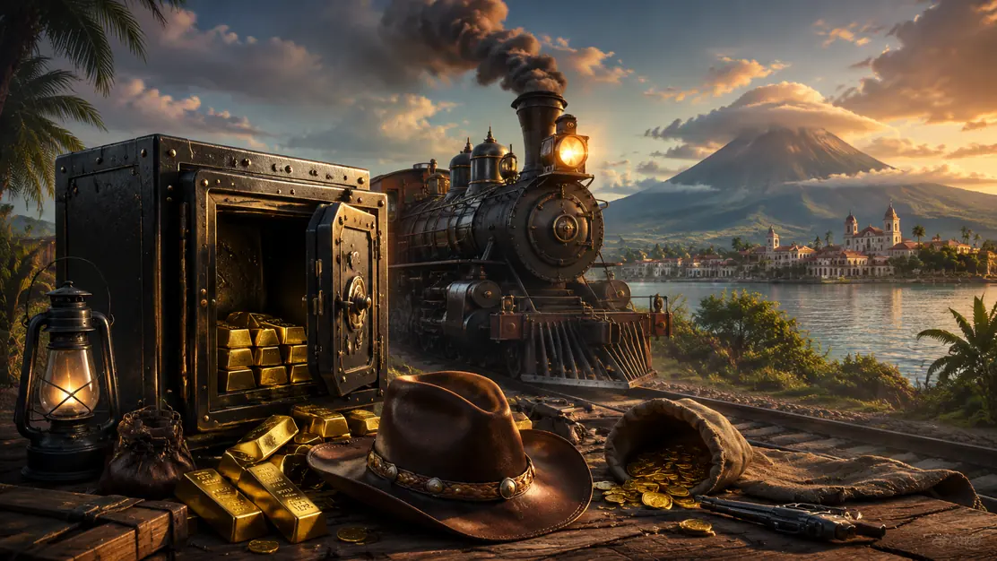 Western Heist con caja fuerte tren y escenario del oeste