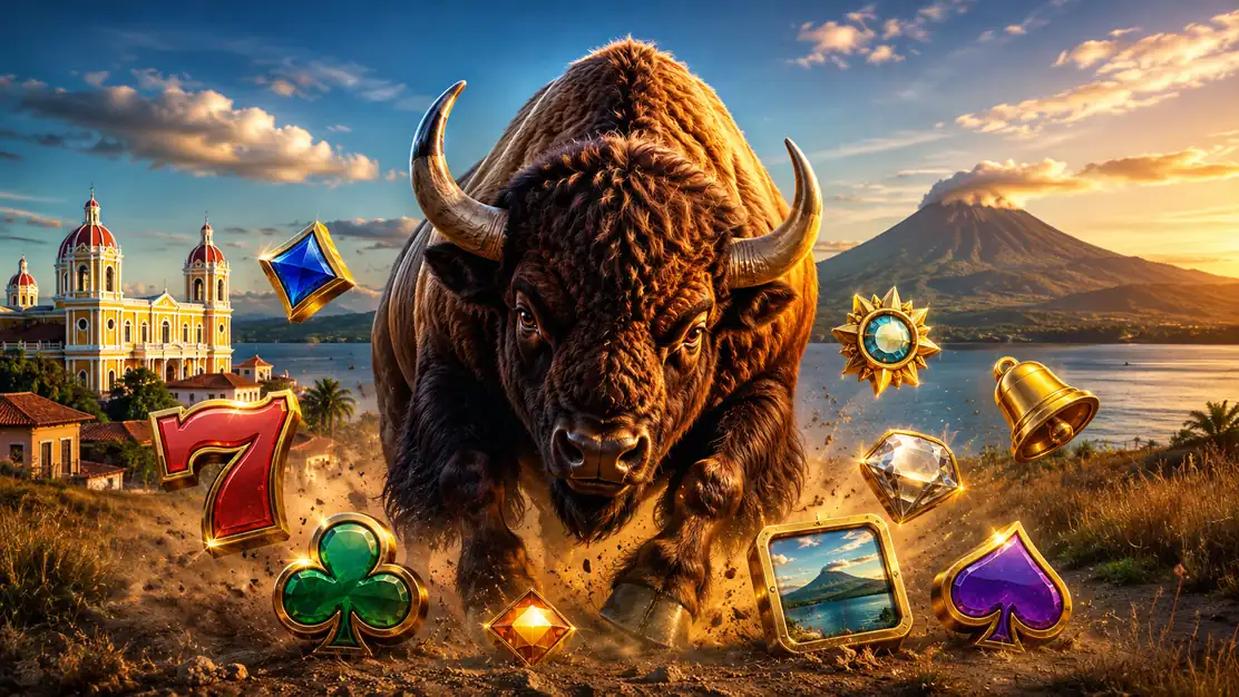Buffalo Goes Wild con bufalo y simbolos de tragamonedas