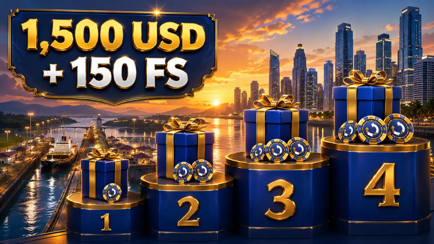 Paquete de casino de hasta 1500 USD y 150 giros gratis en cuatro depositos