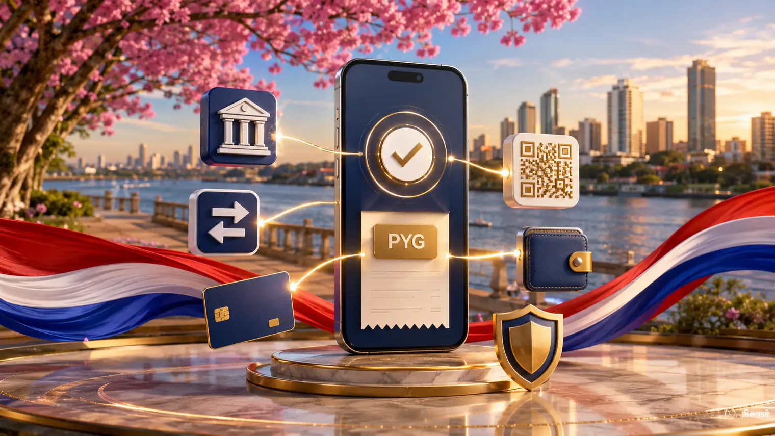 Pagos en guaranies mediante banco tarjeta QR y billetera