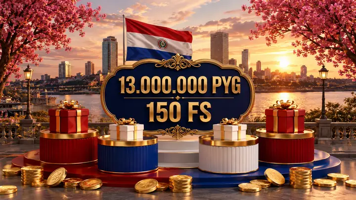 Bono de casino hasta 13000000 PYG y 150 free spins