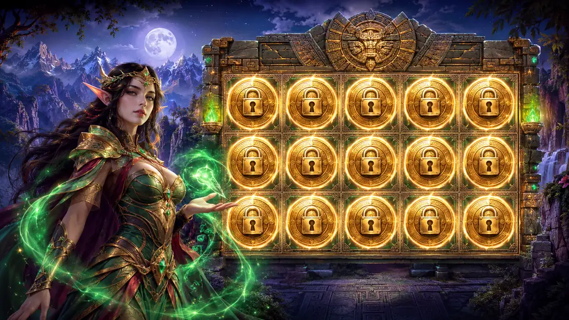 Eva Elfie Hold and Win con bosque magico y panel de monedas