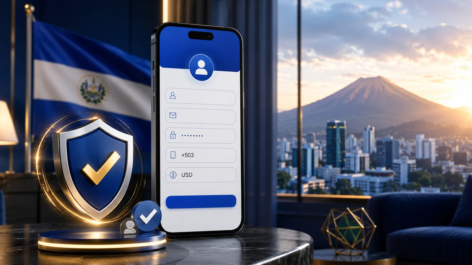 Registro con telefono +503 USD y verificacion de identidad
