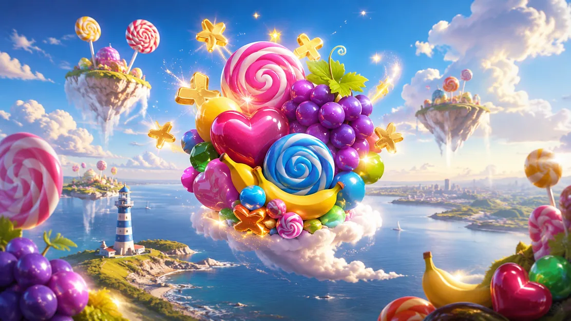 Caramelos y frutas de una tragamonedas inspirada en Sweet Bonanza 1000