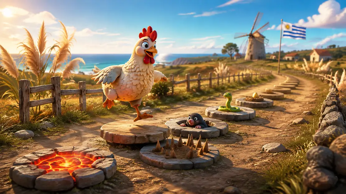 Camino de casillas y gallina inspirado en Chicken Road