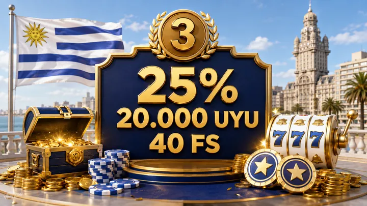 Tercer deposito del bono de casino 25 por ciento hasta 20000 UYU y 40 FS