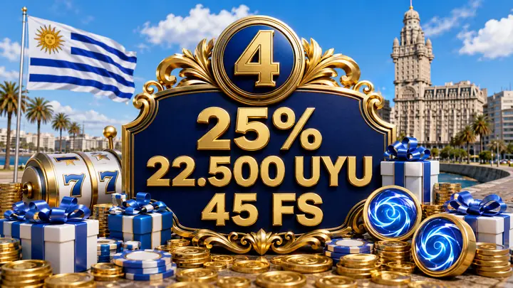 Cuarto deposito del bono de casino 25 por ciento hasta 22500 UYU y 45 FS