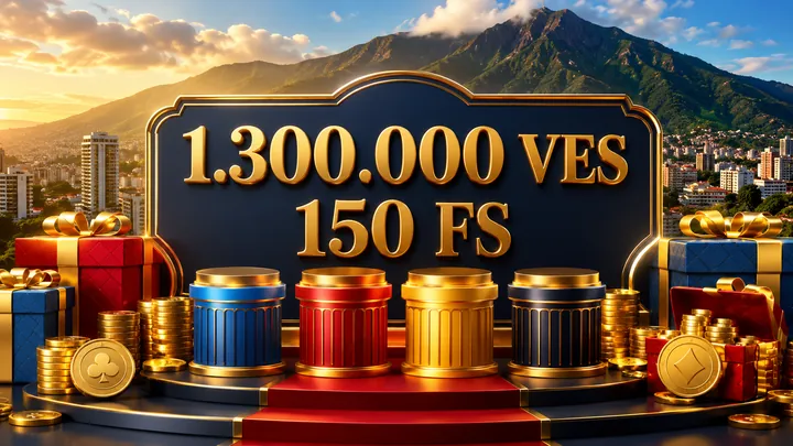 Bono de casino hasta 1300000 VES y 150 free spins